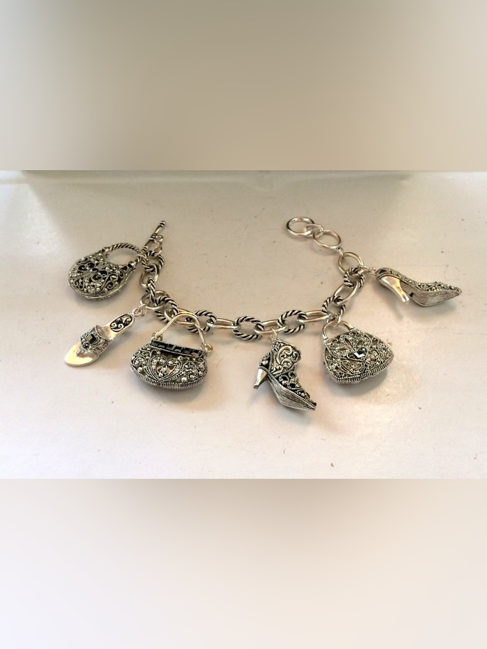 Silver-Tone Charm Bracelet with Handbag & Shoe Charms